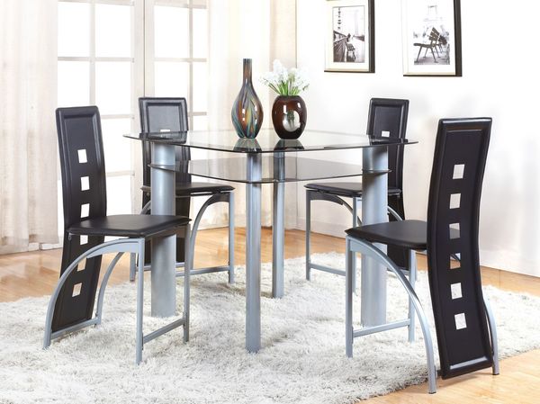 Crown Mark - Echo Counter Height Glass Dinette w/ 4 Chairs