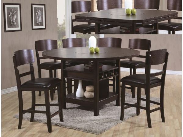 Crown Mark - Connor Counter Height Tbl w/4 Chairs, Lazy Susan