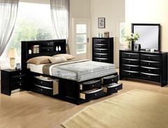 Crown Mark - Emily Black Queen Storage Bed, Dresser/Mirror,& NS