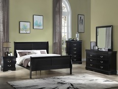 Crown Mark - Louis Philip Black Queen Bed, Dresser/Mirror, & NS