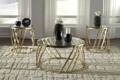 Ashley Furniture - Austiny Modern Gold & Glass Coffee&End Tables Set